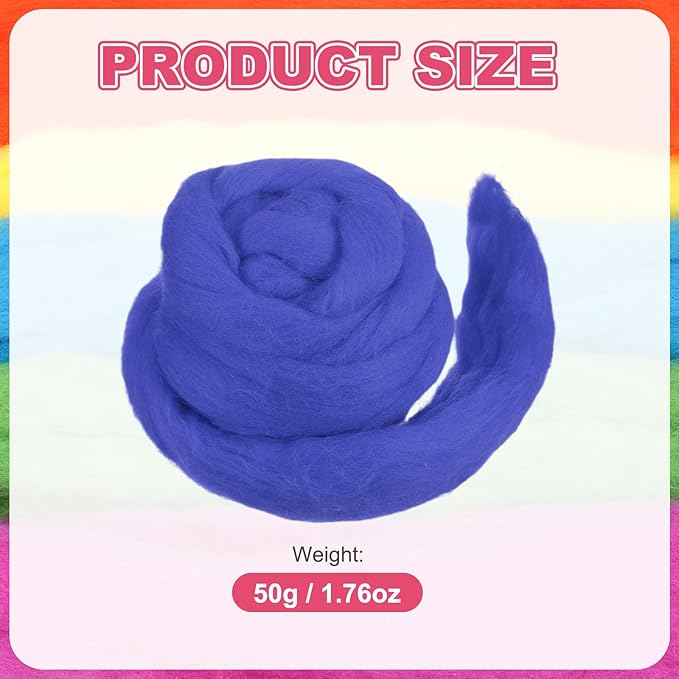 MECCANIXITY Wool Roving Yarn Soft Felting Wool 50g/1.76oz Pure Chunky Roving Yarn for Needle Felting Knitting Blanket Spinning Weaving Art DIY Craft Light Sea Blue