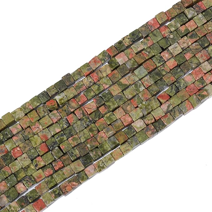 Natural Unakite Square Stone Beads 4x4mm 85pcs Cube Loose Semi Gemstone Beads for Jewelry Making Design
