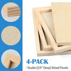 Falling in Art Unfinished Birch Wood Panels Kit for Painting, Wooden Canvas 4 Pack of 6x12’’ Studio 3/4’’ Deep, Cradle Boards for Pouring, Art, Crafts, Burning and More
