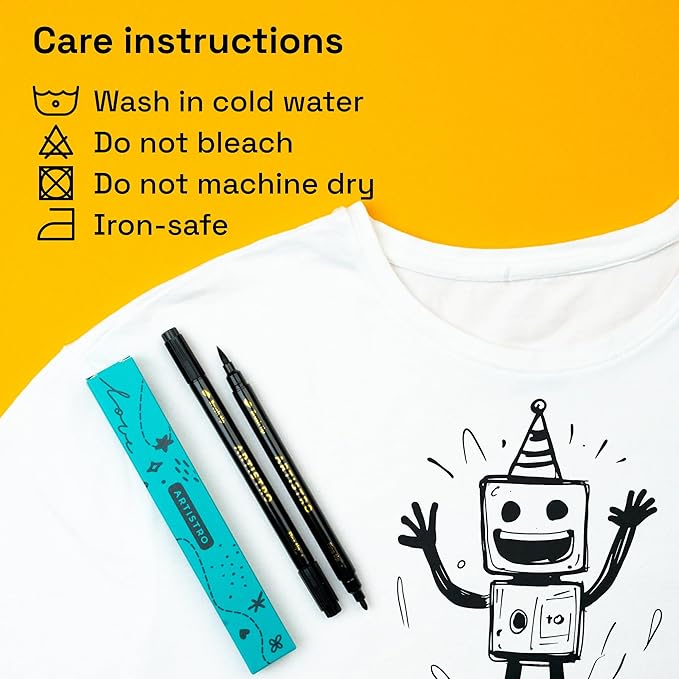 ARTISTRO 2 Black Dual-Tip Fabric Markers - Fabric Decorating Kit - Permanent for Clothes - Acrylic Paint Pens for Sneakers, Bags, Shoes, Textile, Canvas, Sewing, Craft, Laundry - Brush and Fine Tip