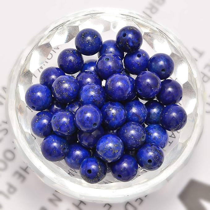 NCB 100PCS 8mm Natural Lapis Lazuli Beads Gemstone Round Loose Stone Beads Spacer Beads for Jewelry Making with Crystal Stretch Cord (Lapis Lazuli, 8mm 100Beads)