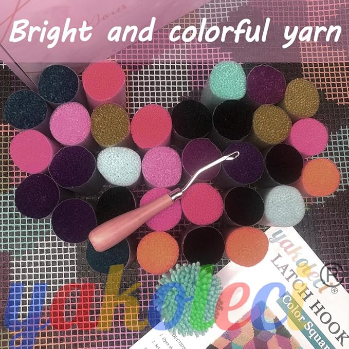 Latch Hook Kits for Adults, Pre-Printed Handmade Rug Crochet Yarns DIY Door Mat Kits for Home Decor Festival Gift 23.6"X15.8" (Hummingbird)