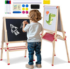 Double Sided Foldable Easel for Kids Adjustable Height Wooden Art Station with Paper Roll and Accessories Ideal Gift for Toddlers Boys Girls Ages 3 4 5 6 7 8 Years Old