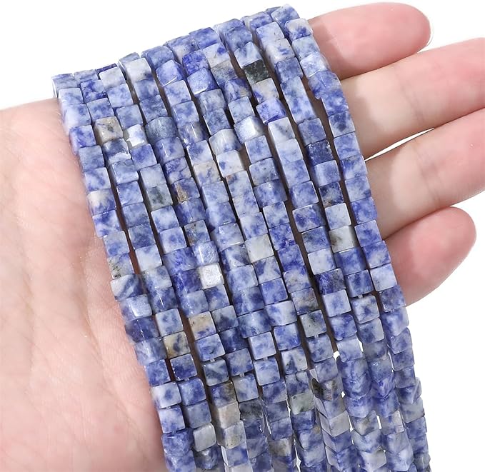 Natural Blue Sodalite Square Stone Beads 4x4mm 85pcs Cube Loose Semi Gemstone Beads for Jewelry Making Design