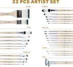 Artecho 32 PCS Paint Brushes for Acrylic Painting, Acrylic Paint Brushes for Oil, Watercolor, Acrylic, Gouache and Canvas Painting