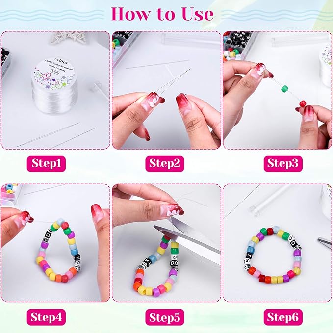 Stretchy String for Bracelets, Cridoz 0.5mm Clear Elastic String Stretch Cord Bracelet String with 2 Pcs Beading Needles for Seed Beads, Pony Beads, Bracelets and Jewelry Making