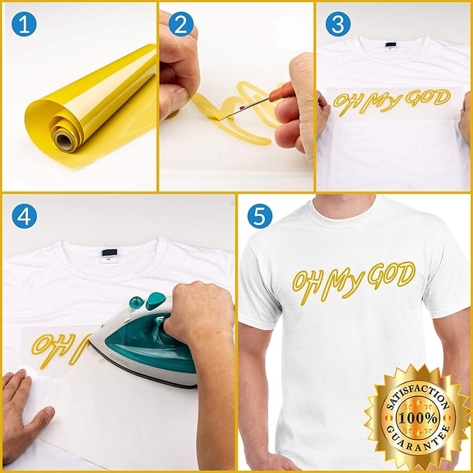 HTV Golden Heat Transfer Vinyl Rolls 12 Inch by 8feet Roll Iron on DIY for T-Shirt Easy to Cut & Weed for Heat Vinyl Design Glossy (8Ft, Golden)