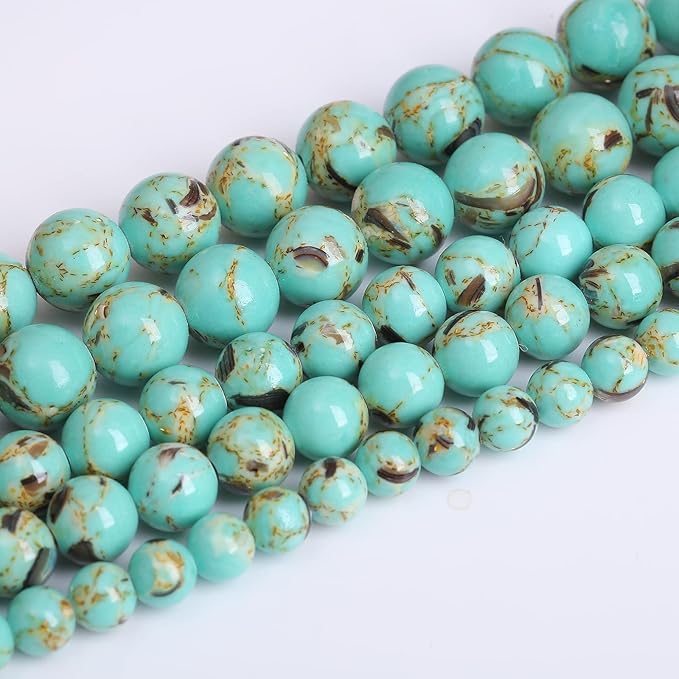 10mm 38pcs Turquoise Beads with Mother of Pearl Blue Howlite Shell Turquoises Stone Round Beads for Jewelry Making Bracelet