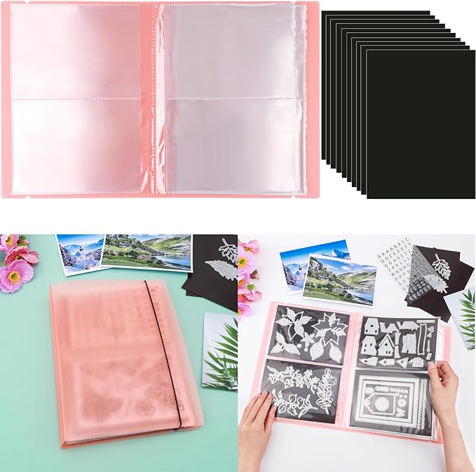 10 Pcs 0.3mm Magnet Sheets and 80 pockets/20 pages Storage Album for Stamp and Cutting Dies Storage Book Organizer Folder for Storage Die Cutting, DIY Scrapbooking Card Making Supplies (Orange)