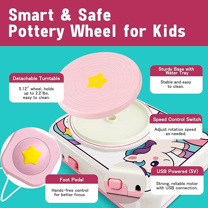 ROHSCE Ceramic Pottery Wheel Kit, Clay and Painting Set for Kids Creative Art Toys
