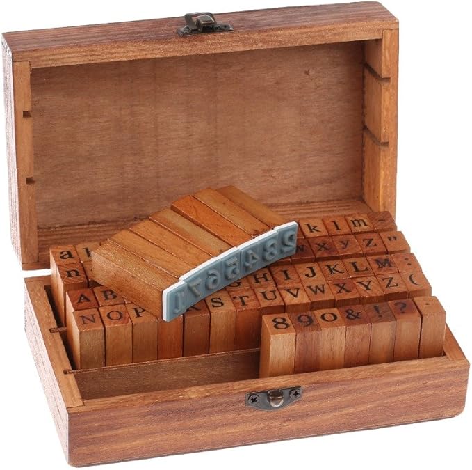 70 Pcs Wooden Rubber Stamps Number and Alphabet Letter Wood Rubber Stamps Set Wooden Rubber Number Letter, Stamper Seal Set with Wooden Box Vintage DIY