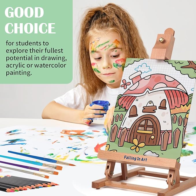 Falling in Art 52Pcs Acrylic Paint Set with Table Easel, Art Painting Kit with Acrylic Paints, Canvas Panels, Paintbrushes, Canvas Supplies Kit for Kids, Adults, Beginners, and Artists, Green