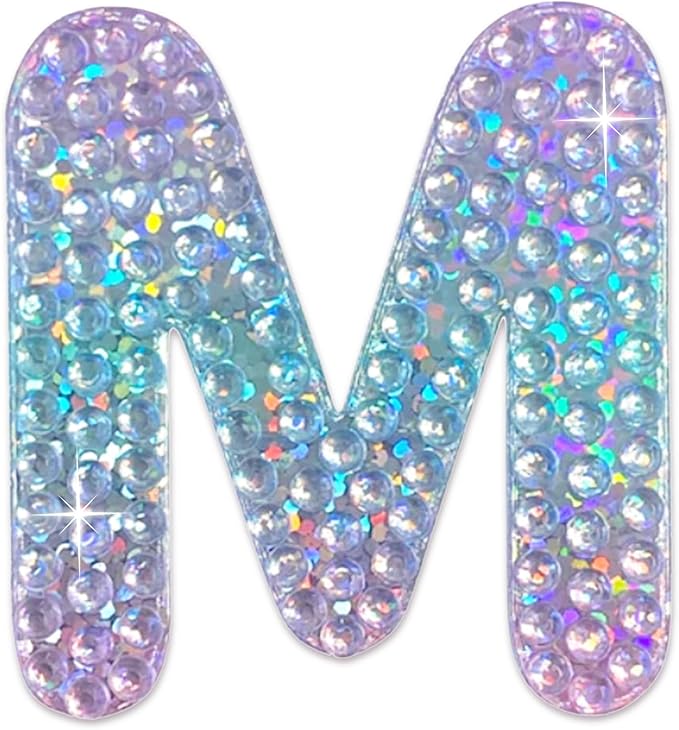 StickerBeans® Rhinestone Alphabet Letter Sticker M - Unique Sparkly Design 2” x 2” Cut-to-Shape Adhesive - Personalization, Collecting, Gifting, Scrapbooking, Decorating Laptops, Phone Cases, All Ages