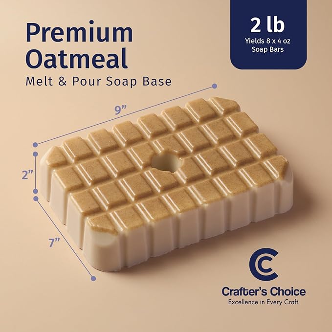 Crafter's Choice Premium Glycerin Melt and Pour Soap Base for Soap Making and DIY Crafting Projects, 2LB Block (Oatmeal)