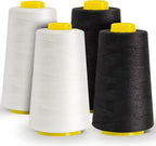 AK TRADING CO. 4-Pack All Purpose Sewing Thread Cones (6000 Yards Each) of High Tensile Polyester Thread Spools for Sewing, Quilting, Serger Machines, Overlock, Merrow & Hand Embroidery - Black White