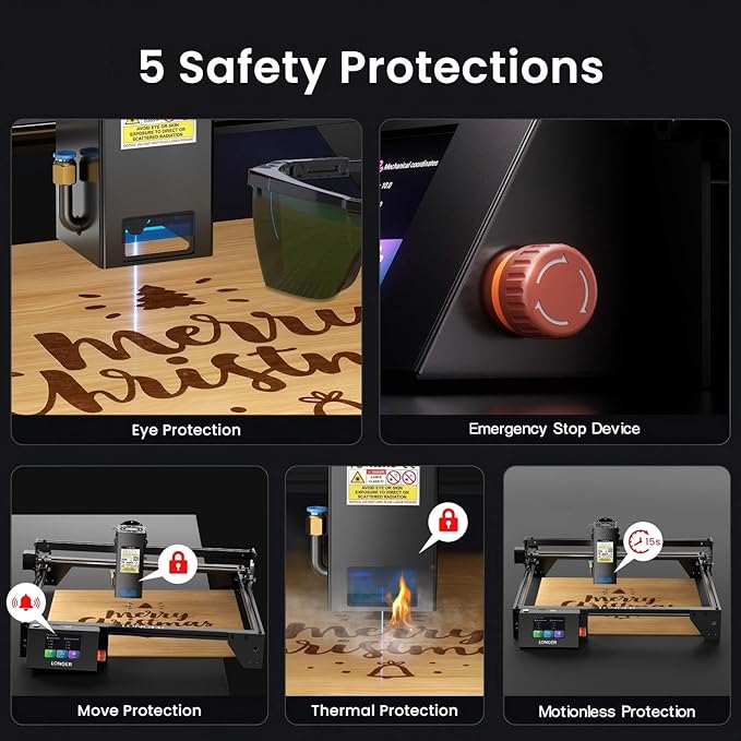 Longer RAY5 New Upgrade Laser Engraver, Laser Cutter 10W Output Power, Engraving Speed Up to 24,000 mm/min, 3.5” Color Touch Screen, App Offline Control, DIY Engraver Tool for Metal/Glass/Wood