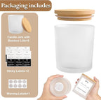 CONNOO 8 Pack 14 OZ Frosted Glass Candle Jars with Bamboo Lids for Making Candles, Large Size Empty Candle Tins with Sticky Labels - Leakproof & Dishwasher Safe.