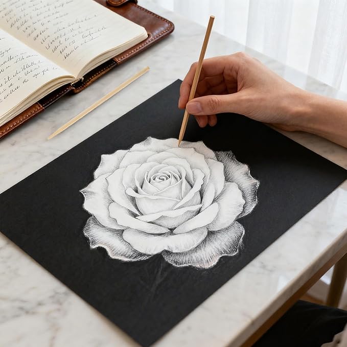 60 Sheets Scratch Paper Art Set, Black Coated Scratchboard Craft Kits, Laser Scratch Paper, Scratch Art Paper for Adult (7.1"x4.8")