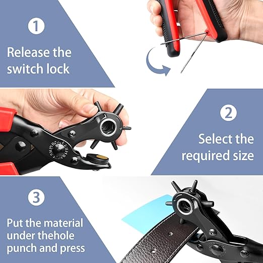 Leather Hole Punch,Belt Hole Puncher for Leather, Revolving Punch Plier Kit for Watches, Handbags, Punch Tool for Belts Diameter : 4.5/4 /3.5/3/2.5/2mm.
