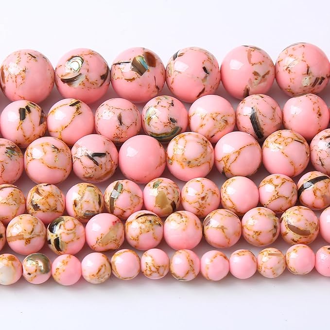 32PCS 12MM Pink Shell Turquoise Stone Beads with Mother-of-Pearl Round Beads for DIY Jewelry Making 16"