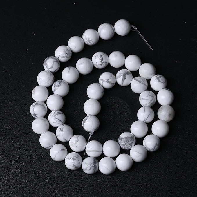 32pcs 12mm AAA Natural Stone Beads White Howlite Turquoises Round Loose Beads for Jewelry Making DIY Bracelet (White Howlite Turquoises, 12mm)