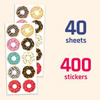 40 Sheets - Donut Stickers for Party Favors - 400 Stickers, 1.5"