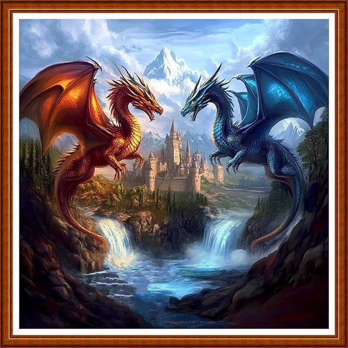 Funart Stamped Cross Stitch Kits for Beginners Full Range of Cross Stitching Preprinted Embroidery Kits for Adults, 11CT Embroidery Pattern Needlepoint Kits-Castle Dragon 18x18 inch