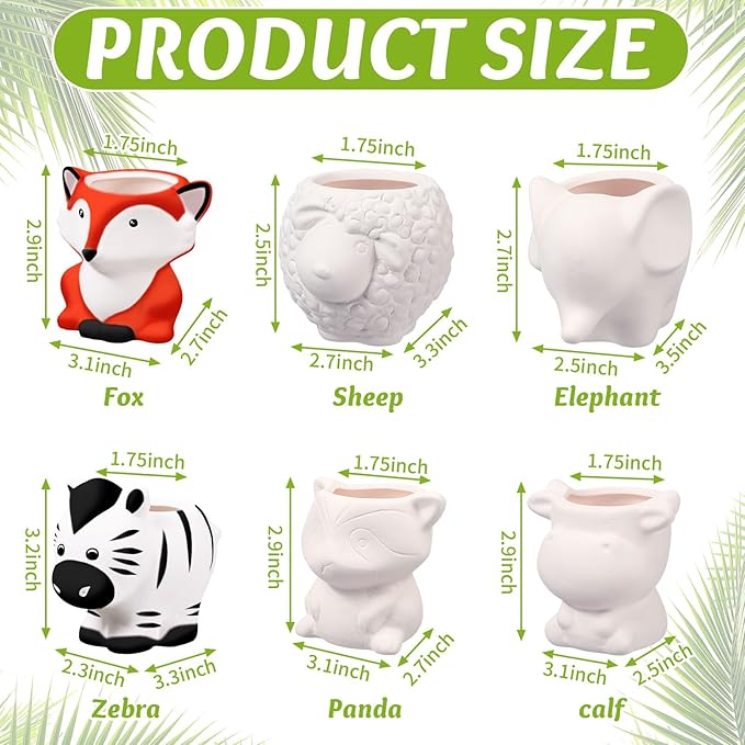 6 Sets Paint Your Own Animal Shaped Succulent Planter Spring Mini Unpainted Flower Pots Cartoon DIY Paintable Kit for Kids Classroom Craft Project Activity Birthday Gift