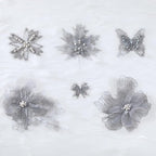 6 Pieces 3D Flower Lace Embroidery Butterflies Appliques Pearl Patches for Repairing and Decorating, Sewing Craft Clothing Jeans Jackets Bags (Gray)