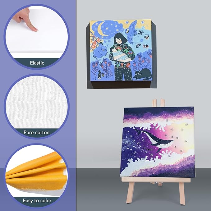 Stretched Canvases for Painting, 8x8, Pack of 24, Primed Acid-Free, 5/8 Inch Thick Wood Frame Blank Canvas, Art Canvases for Beginners, Artists for Oil Paint,Acrylic Paint, Pouring Painting.