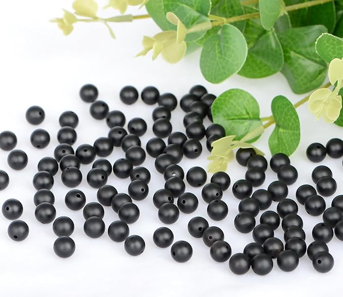 10mm 100pcs Natural Stone Beads Matte Black Onyx Round Genuine Stone Beading Loose Gemstone Hole Size 1mm DIY Charm Smooth Beads for Bracelet Necklace Earrings (Matte Black Onyx 10mm)