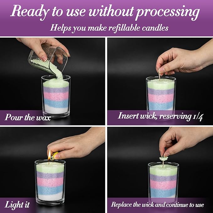 Sukh Candle Sand and Wicks - 430G(0.94lb) Sand Candles with Wicks Green, White, Pink, Blue, Purple Refillable Candle for Weddings, Parties