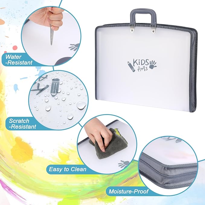 BTSKY 1 Pack A3 Art Portfolio - 11x17 Inch Zippered Accordion File Organizer with 13 Pockets, Portable Portfolio Folder with Zipper Closure & Sticky Labels for Artworks, Documents, Paintings