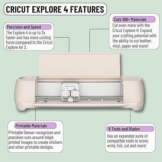 Cricut Explore 4 Machine Ultimate Sticker Sampler Bundle- Vinyl Roll, Infusible Ink, Sticker Making Set, Iron-On Roll, Tools and Cutting Mats, Beginner Cutting Machine Set for Die-Cutting Projects