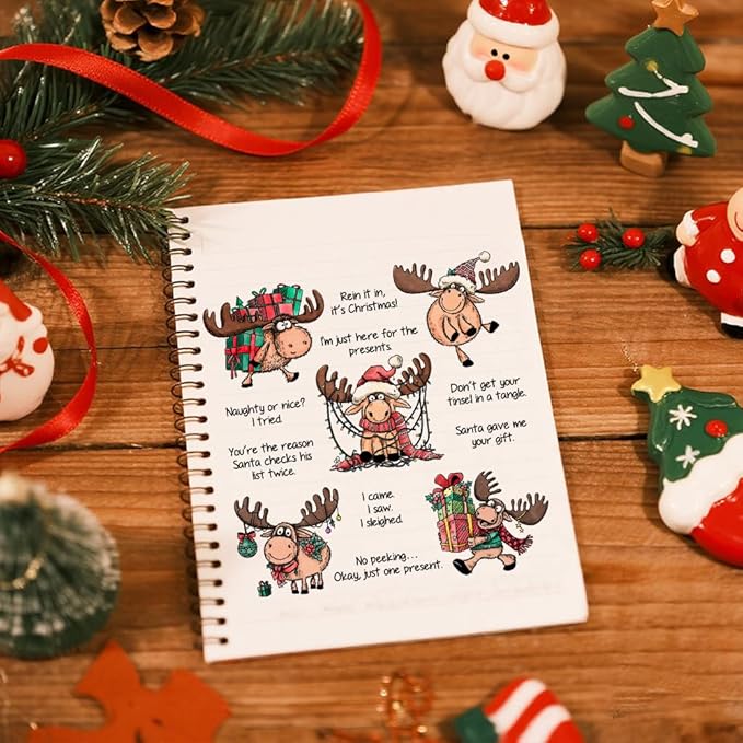 Christmas Clear Stamp Set Reusable Clear Silicone Stamps with Pumpkins, Skulls, Bats, Santa Claus and Holiday Designs for Cards, Scrapbooking, journaling and DIY templates (Christmas Reindeer)
