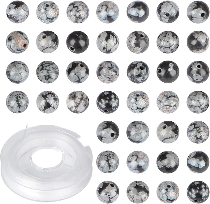 Natural Stone Beads Snowflake Round Genuine Stone Beading Loose Gemstone Hole Size 1mm DIY Charm Smooth Beads for Bracelets Necklaces Earrings 6mm 200pcs (Snowflake 6mm)