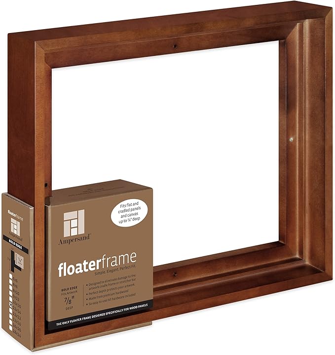 Ampersand Art Supply Floaterframe Readymade Frame for Flat and 7/8" Deep Wood Panel and Canvas Artwork, Paintings, Prints, and More, 11"x14", Walnut Bold