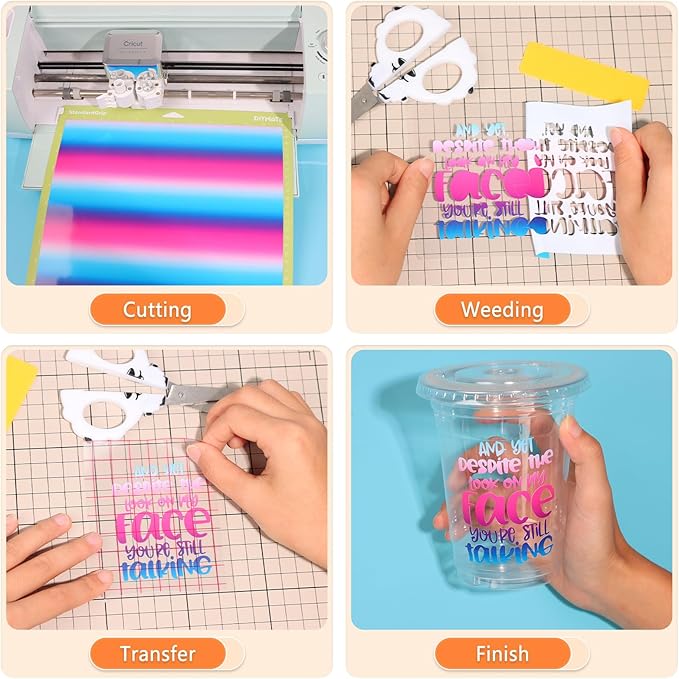 Tintnut Gradient Permanent Adhesive Vinyl - 8 Sheets 12"x10" Sunset Ombre Glossy Patterned Permanent Adhesive Vinyl for Cutting Machine, Home Decor Self Sticker