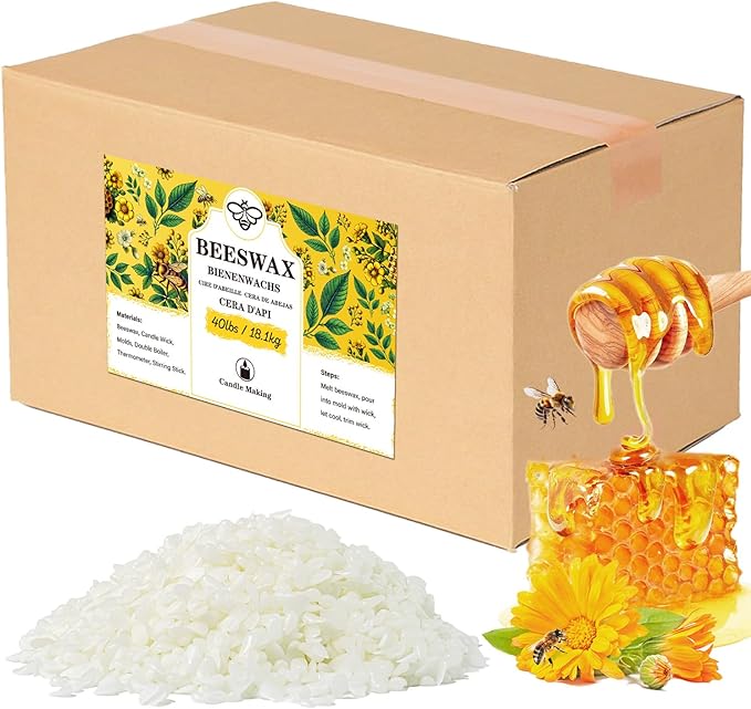Beeswax pellets 40LB, VEGISHINE Pure and Natural White Beeswax for Candle Making, DIY Skin Care, Lip Balm, Polishing, Lotion, Soap, Candle Making Supplies