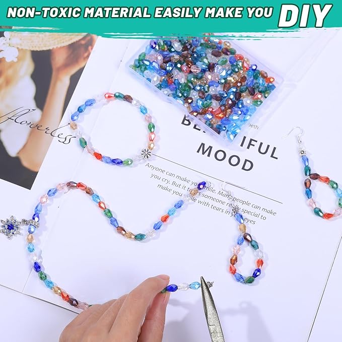 300pcs Glass Crystal Teardrop Beads 6X8mm Drop Glass Spacer Beads Colorful Clear Electroplated Color Crystal Beads for DIY Jewelry Bracelet Making (Facet Drop)