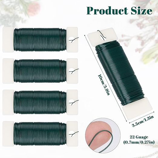 Aisoso 4 Pack Floral Wire, 131 Yards Paddle Wire 22 Gauge Florist Wire Green for Wreath Wire Making Craft, Floral Flower Arrangements and DIY Crafts, Garland