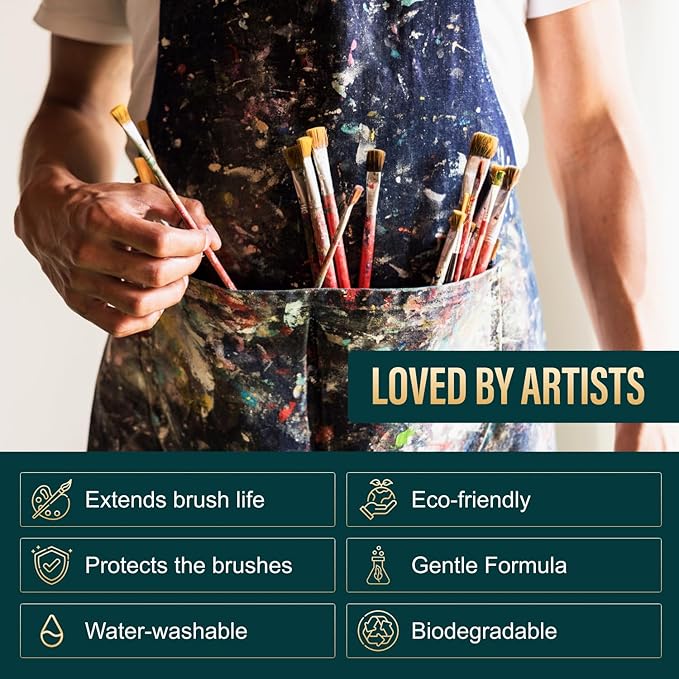 Oil Paint Brush Cleaner and Restorer-Paintbrush Cleaner for Acrylic, Oil, and Glass Paints-Biodegradable, Non-Toxic, Odorless, Eco-Friendly, Quick-Clean Formula Paint Remover (16 Fl Oz)