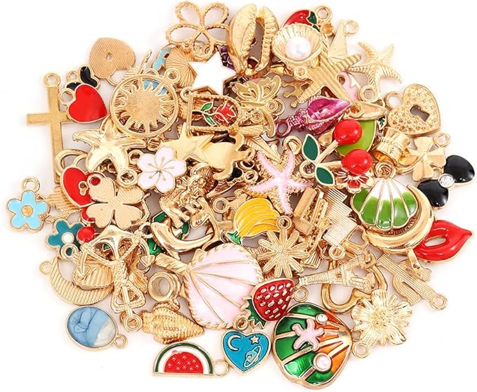 FabuLove Charm Jewelry Kit - DIY Necklace, Bracelet & Ring Set with 100+ Charms, Tools & Jump Rings | Personalized Accessories for Women | Fun Craft Activity for Friends & Family (Gold)