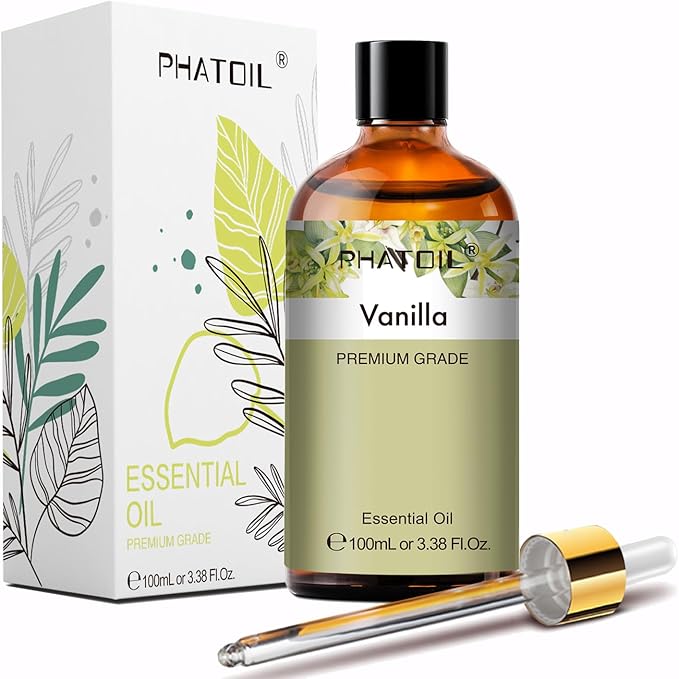 PHATOIL Vanilla Essential Oils for Aromatherapy, 3.38FL.OZ Diffuser Oils for Home, Perfect for Aromatherapy, Humidifiers, Yoga, DIY Candle and Soap Making - 100ml