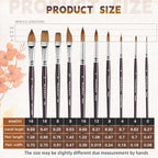 Fuumuui Sable Watercolor Brushes, Professional 10Pcs Sable Paint Brush Set Variety Shapes with Flats, Extended Needle Point, Dagger, Cat's Tongue, Rounds Perfect for Watercolor Acrylic Gouache Inks
