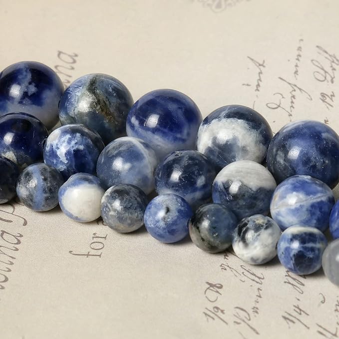 60pcs 6mm Natural Stone Beads White Blue Sodalite Beads Energy Crystal Power Gemstone for Jewelry Making, DIY Bracelet Necklace