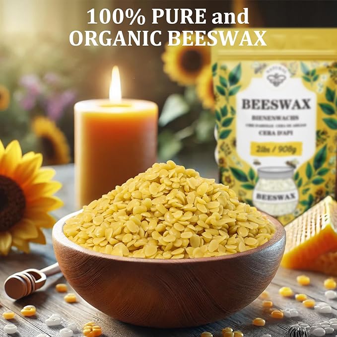 Beeswax pellets 1LB, VEGISHINE Pure and Natural Yellow Beeswax for Candle Making, DIY Skin Care, Lip Balm, Polishing, Lotion, Soap, Candle Making Supplies
