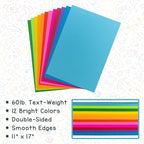 Hygloss Assorted Bright Colored Paper - 24 lb, 89 GSM, Acid-Free, Fade-Resistant, 11x17-Inch Ledger Size Color Copy Paper, 240 Sheets, 12 Colors