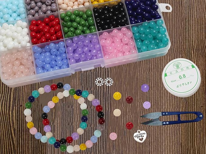 1200PCS Glass Beads 6mm Handcrafted Crystal Smooth Loose Beads Bracelet Making Kit Healing Chakra Beads for DIY Jewelry Making Bracelets & Crafts #30721 GB21-MIXED