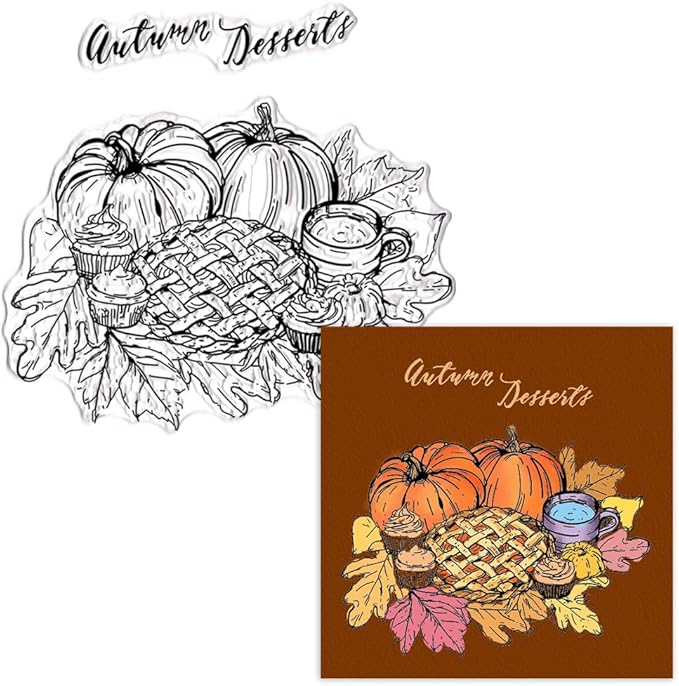 Hying Thanksgiving Background Clear Stamps for Card Making, Autumn Harvest Pumpkin Transparent Rubber Stamp for Bullet Journal, DIY Scrapbook Decoration, Handmade Crafts Notebook, Fall Theme Food